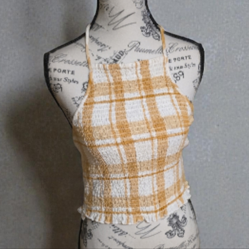 American Eagle Outfitters Yellow Plaid Crop Top‎